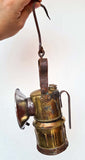 34ms MINERS LAMP JUSTRITE  Carbide Usa Vintage Lantern Brass Bronze  a373