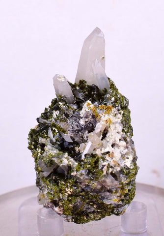 4.9cms EPIDOTE QUARTZ CRYSTALS Peru Cluster Collector Green Color Mineral Specimen CE796