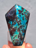 4.9cms CHRYSOCOLLA CAMPBELLITE (?) CUPRITE Quartz Copper Malachite Cabochon Peru Turquoise Color B650