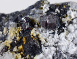 6.4cm PROUSTITE RUBY SILVER Red Crystals Pyrite Mangano Calcite Pyrargyrite Galena Mineral Peru HE180