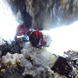 6.4cm PROUSTITE RUBY SILVER Red Crystals Pyrite Mangano Calcite Pyrargyrite Galena Mineral Peru HE180