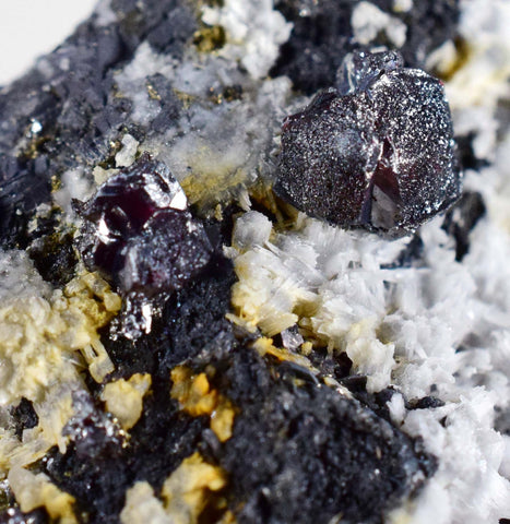 6.4cm PROUSTITE RUBY SILVER Red Crystals Pyrite Mangano Calcite Pyrargyrite Galena Mineral Peru HE180