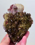 14cms EPIDOTE CRYSTALS CALCITE limonite peru green color mineral specimen C651