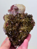 14cms EPIDOTE CRYSTALS CALCITE limonite peru green color mineral specimen C651