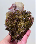 14cms EPIDOTE CRYSTALS CALCITE limonite peru green color mineral specimen C651