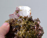 14cms EPIDOTE CRYSTALS CALCITE limonite peru green color mineral specimen C651