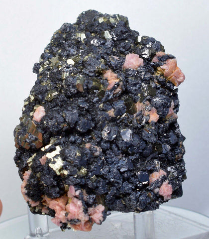 8.7cms GEM RHODOCHROSITE PYRITE Crystals Uchucchacua Mineral Specimen R494