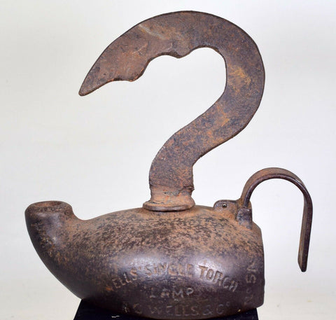 MINERS LAMP a c wells 5a england 1800th oil lantern single torch iron cast