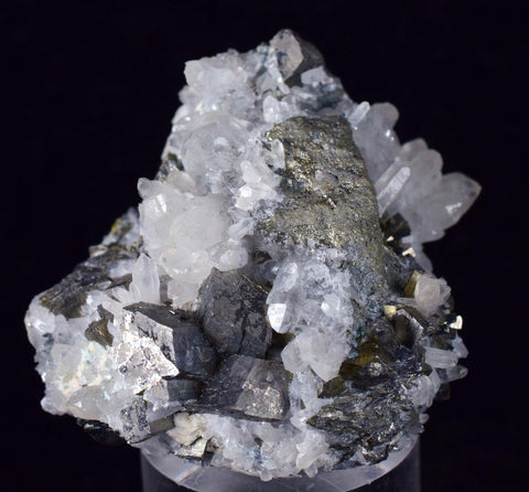 4cms QUARTZ PYRITE HUARON  Peru Tetrahedrite Sphalerite Crystals Old Stock Collector  Mineral Specimen Q285
