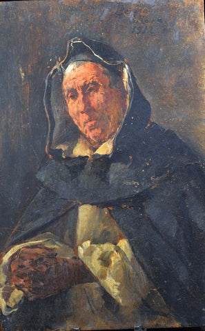 PAINTING BERGAMINI 1912 WOOD 23cms Oil Classic Canvas Original Roma Italy