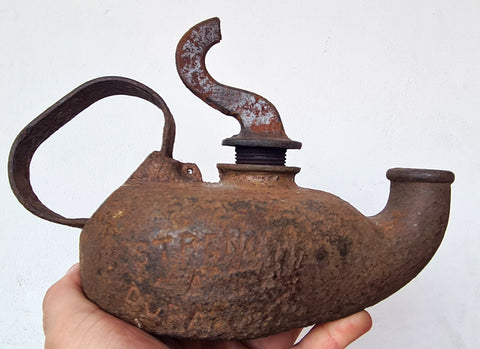 MINERS LAMP a c wells 5B england 1800th oil lantern single torch iron cast