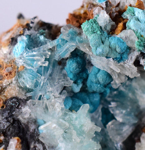 3.7cms CHRYSOCOLLA MALACHITE SELENITE Crystals Peru Quartz Calcite Barite ? Brochantite ? Ajoite ? Rosasite ? Mineral Specimen  Peru C912