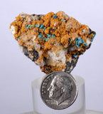 4.1cms CHRYSOCOLLA MALACHITE SELENITE Crystals Peru Quartz Calcite Barite ? Brochantite ? Ajoite ? Rosasite ? Mineral Specimen  Peru C913