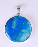 3.2cms BLUE OPAL SCENIC Cabochon Silver 950 Peru Seascape Pendant Jewelry  B992