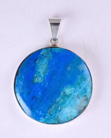3.2cms BLUE OPAL SCENIC Cabochon Silver 950 Peru Seascape Pendant Jewelry  B992