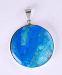 3.2cms BLUE OPAL SCENIC Cabochon Silver 950 Peru Seascape Pendant Jewelry  B992