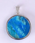 3.2cms BLUE OPAL SCENIC Cabochon Silver 950 Peru Seascape Pendant Jewelry  B992