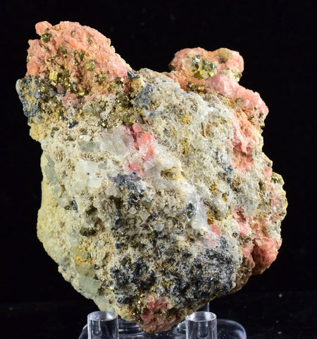 7.2cms RHODOCHROSITE FLUORITE PYRITE Crystal Rhombohedral Wuzhou Guangxi China Mineral Specimen R520