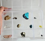 11  MINERALS COLLECTION Flat Pyrite Wholesale Peru Chrysocolla Agate Including Display Box J540