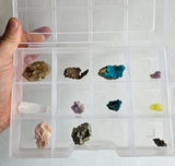 11  MINERALS COLLECTION Flat Pyrite Wholesale Peru Chrysocolla Agate Including Display Box J539
