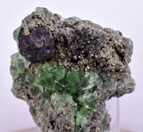 5.1cms GEOCRONITE GREEN FLUORITE Pyrite Quartz Crystal Peru Milpo Atacocha Shiny K88