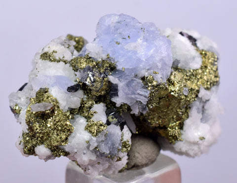 3.3cm BLUE DOLOMITE SELLAITE Crystals Chalcopyrite Quartz Calcite Perul G258