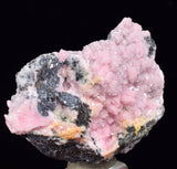 4.3cms RHODOCHROSITE ROSETTE CHALCOPYRITE Peru Pink Jordanite  Crystals Collector Mineral Specimen R688