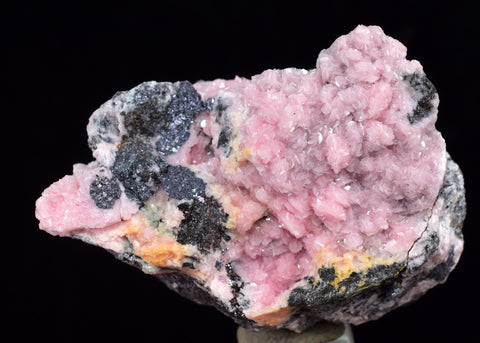 4.3cms RHODOCHROSITE ROSETTE CHALCOPYRITE Peru Pink Jordanite  Crystals Collector Mineral Specimen R688