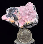 4.3cms RHODOCHROSITE ROSETTE CHALCOPYRITE Peru Pink Jordanite  Crystals Collector Mineral Specimen R688