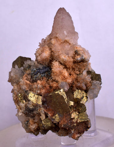 5.9cms  QUARTZ PYRITE CRYSTALS Chalcopirite Calcite Mineral Specimen Peru Q389