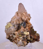 5.9cms  QUARTZ PYRITE CRYSTALS Chalcopirite Calcite Mineral Specimen Peru Q389