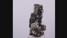 Load and play video in Gallery viewer, 4.3 cms PYRITE QUARTZ SPHALERITE APATITE CRYSTALS PERU MINERAL SPECIMEN
